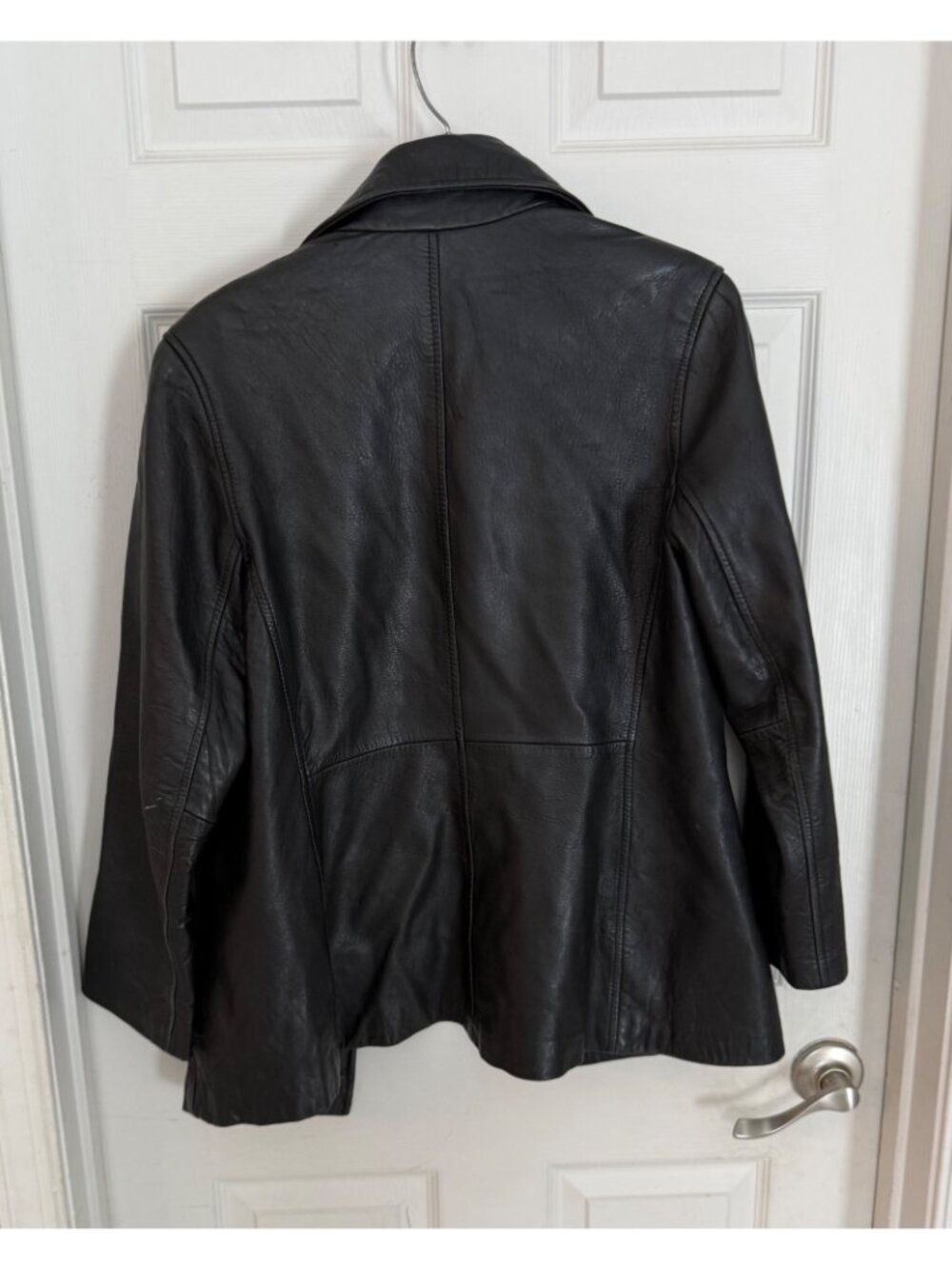 Vintage Dockers Black Leather Button Down Jacket Blazer Coat NO Buttons Women Sm - Picture 4 of 6